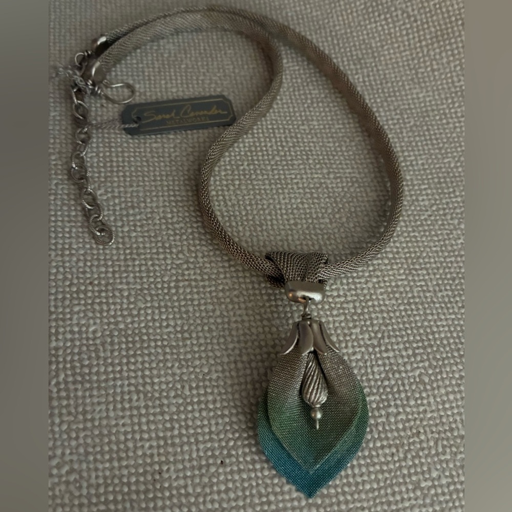 Sarah Cavender Metalworks Mesh Necklace Double Petal Lily  Pendant Handcrafted